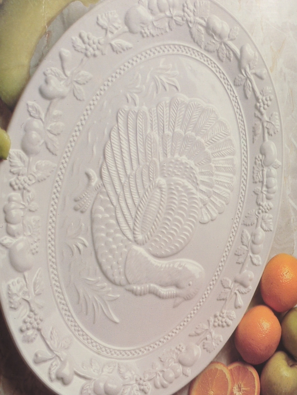 Vintage Embossed White Turkey Serving Platter